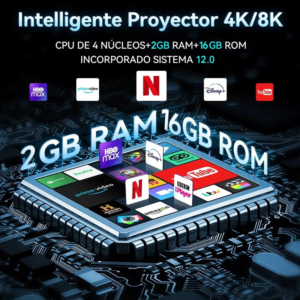 Proyector Smart 4K WiFi Android – Cine, Juegos y Streaming en Pantalla Gigante
