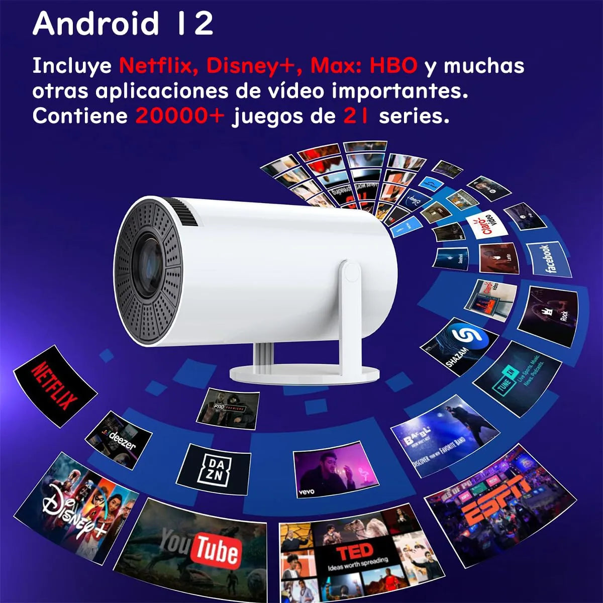 Proyector Smart 4K WiFi Android – Cine, Juegos y Streaming en Pantalla Gigante