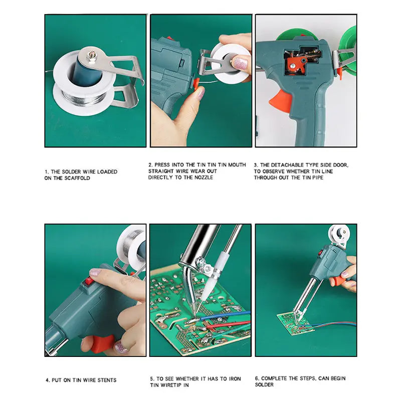 Kit De Pistola De Soldadura Automática Pinzas Carrete Estaño