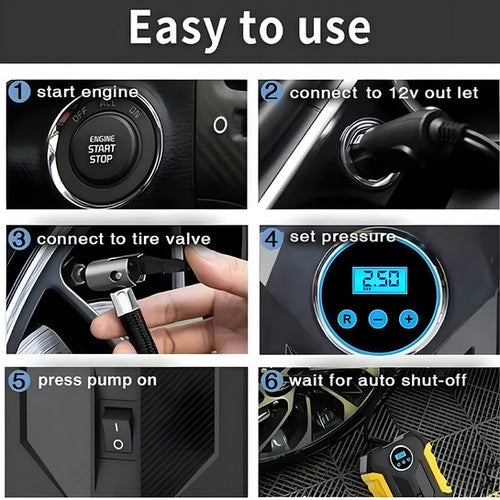 Compresor de Aire Portátil Recargable – 150 PSI con Pantalla y Luz LED