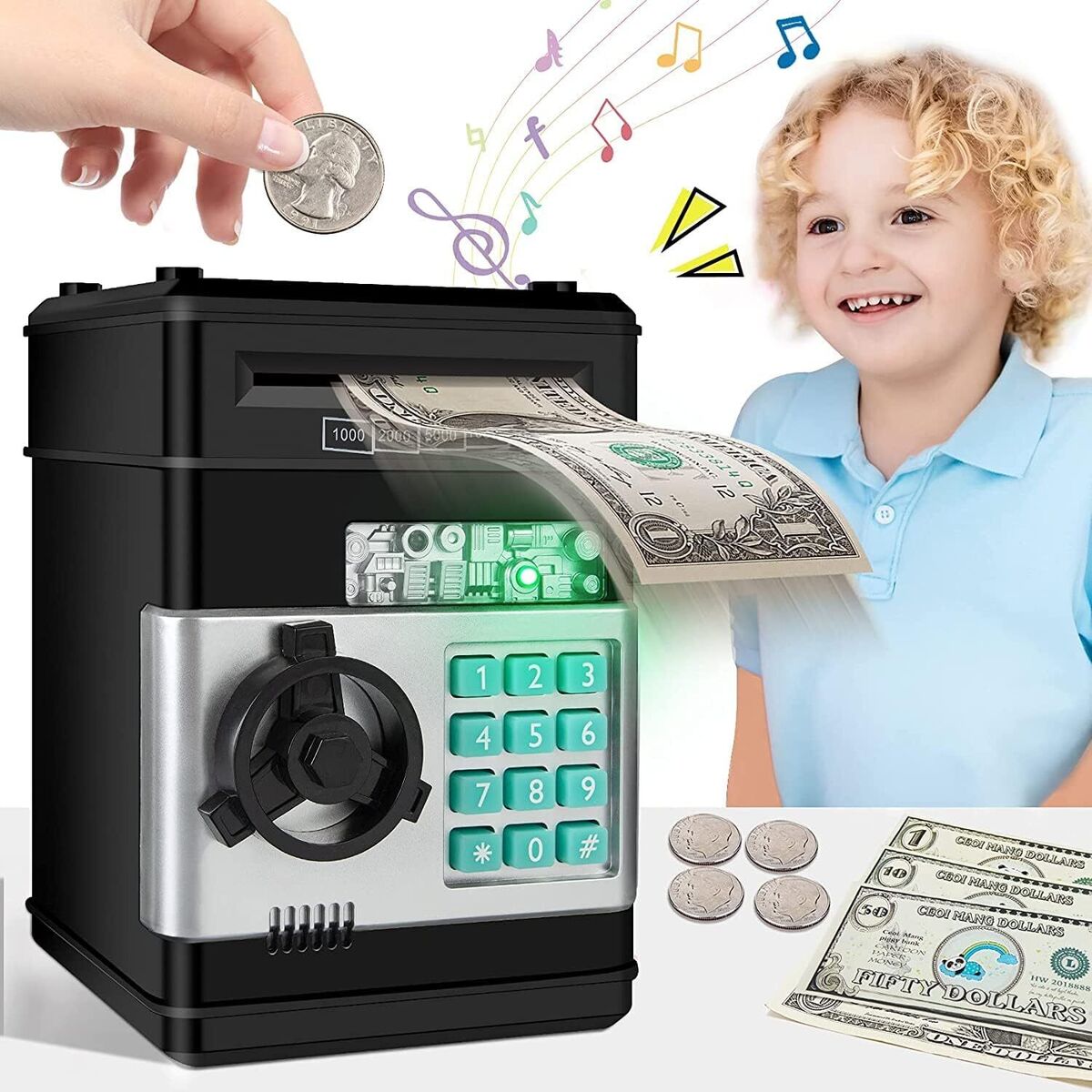 Alcancia Electrica Traga Billetes Caja Fuerte Clave Niños