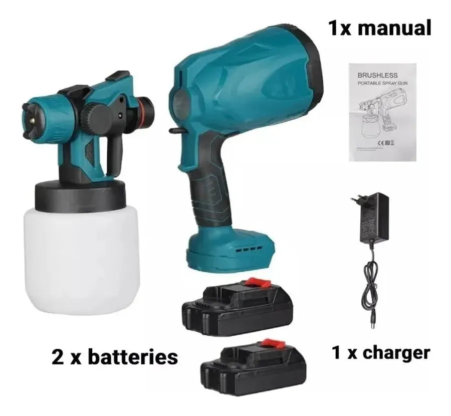 Pistola de Pintura Eléctrica 24V con 2 Baterías | 3 Patrones de Rociado | 800ml Portátil
