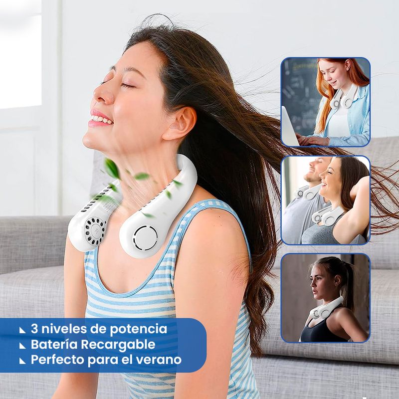 Ventilador de Cuello Portátil Recargable – Manos Libres y 3 Velocidades
