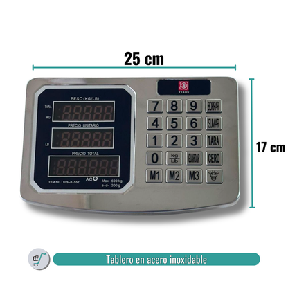 Báscula Inalámbrica Acero 600 kg Balanza Recargable