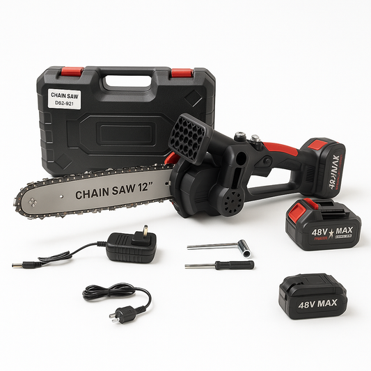 Mini Motosierra Eléctrica 12" con Batería 48V | Sierra Portátil Inalámbrica Profesional | Kit Completo con Maletín