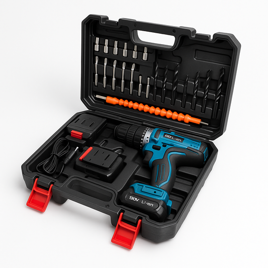 Taladro Inalámbrico Profesional 48V con 2 Baterías | Kit Completo 30+ Accesorios en Maletín | Atornillador Percutor