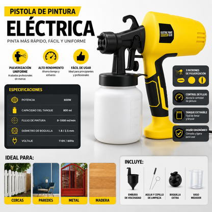 Pistola de Pintura Eléctrica 800ml – Pinta Parejo en la Mitad del Tiempo
