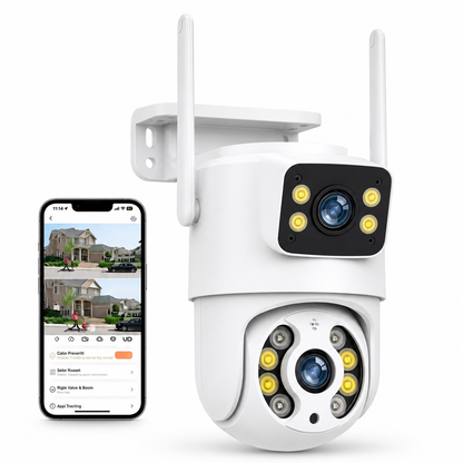 Cámara de Seguridad Inteligente 2 Lentes – Detecta Movimiento y te Avisa al Celular