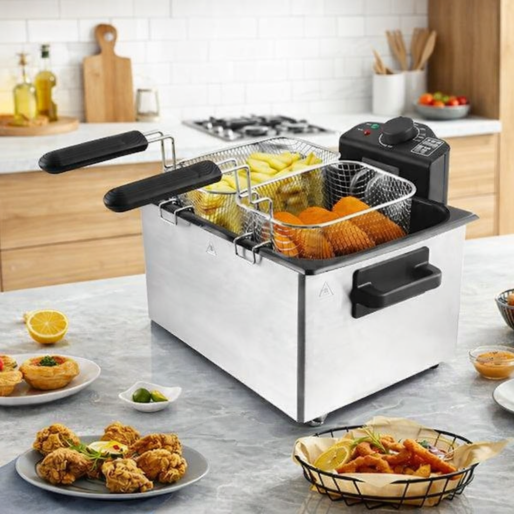 Freidora Eléctrica Doble Cesta 5L | 2100W Acero Inoxidable | Control de Temperatura