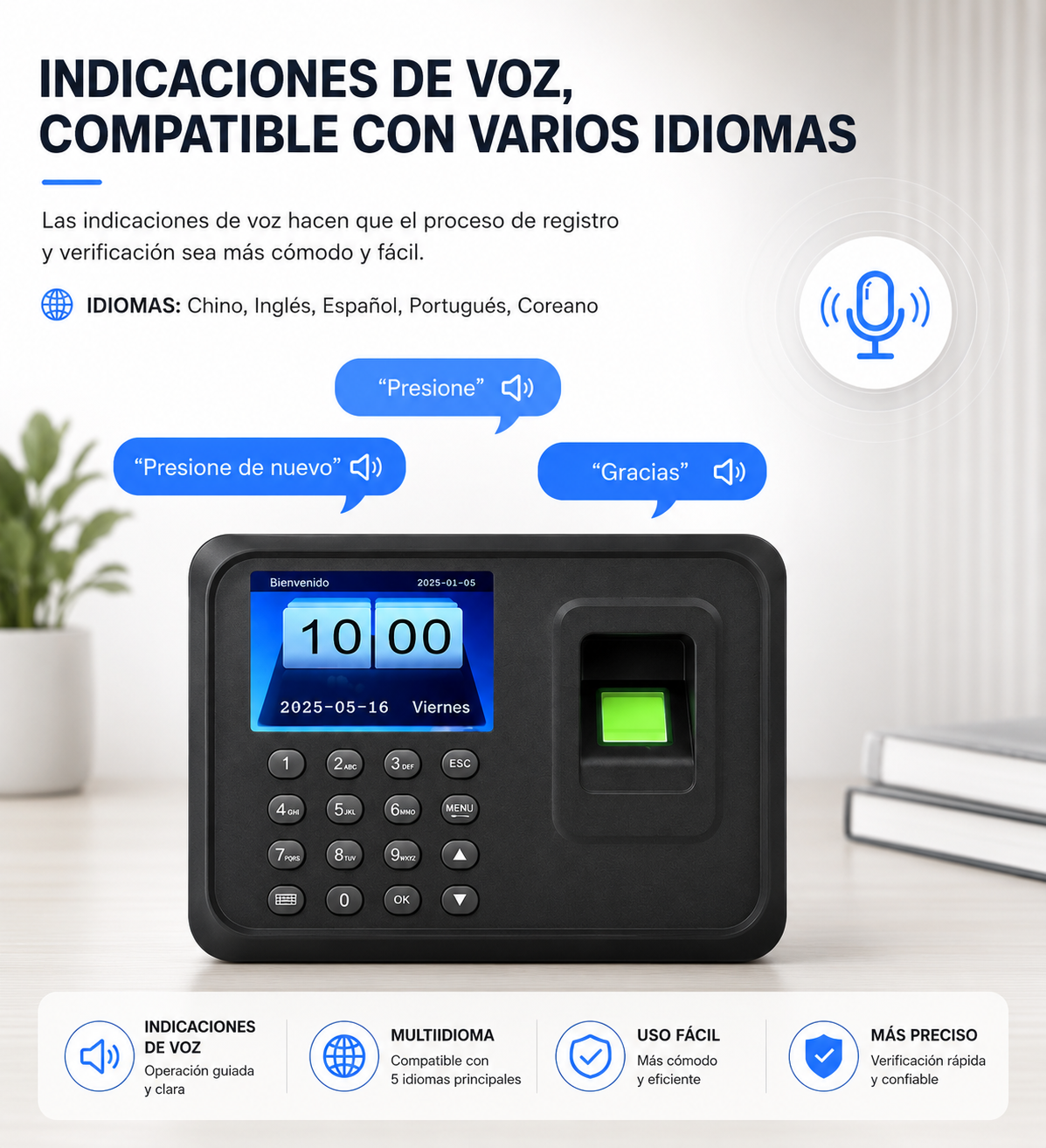 Tablero Biométrico de Huella Digital A7 — Control de Asistencia de Personal