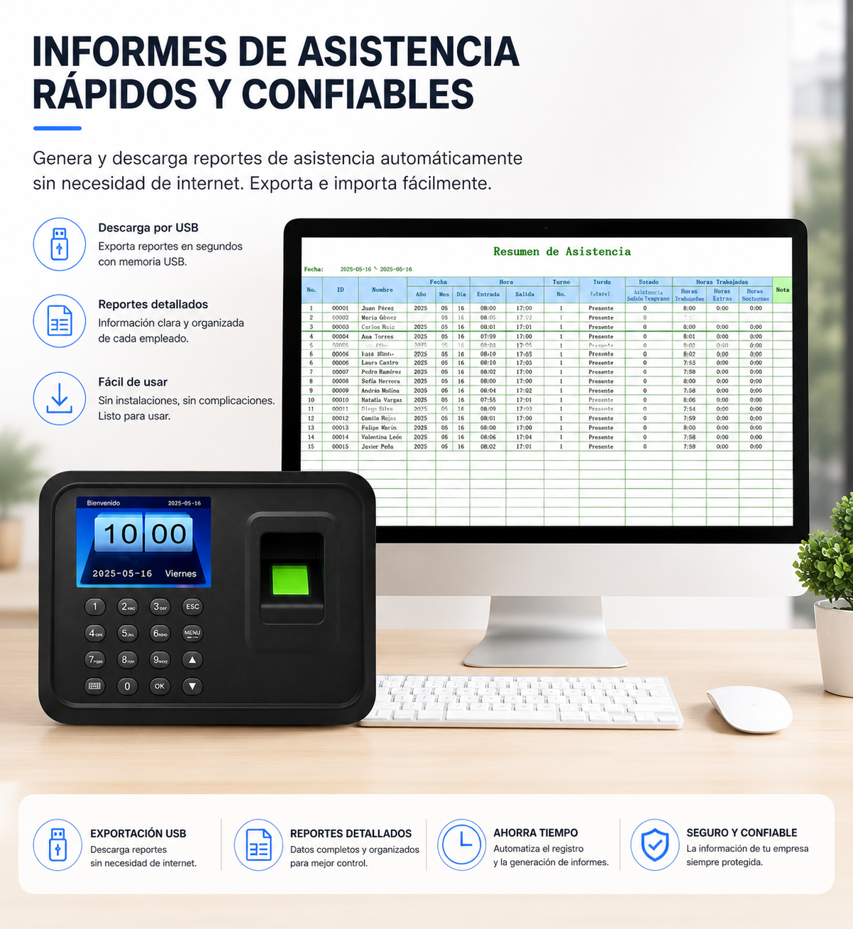 Tablero Biométrico de Huella Digital A7 — Control de Asistencia de Personal