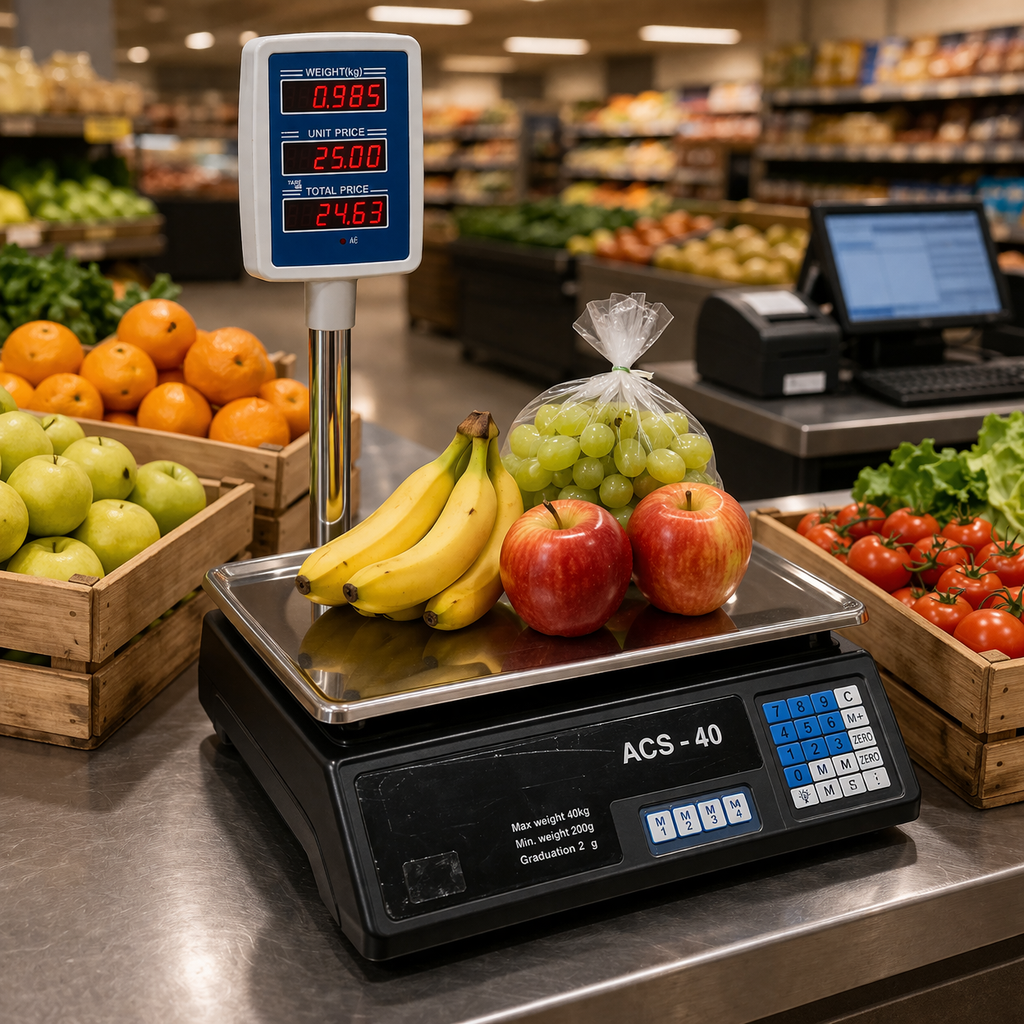 Báscula Digital Comercial 40kg con Torre y Pantalla Elevada – Balanza Profesional para Negocio