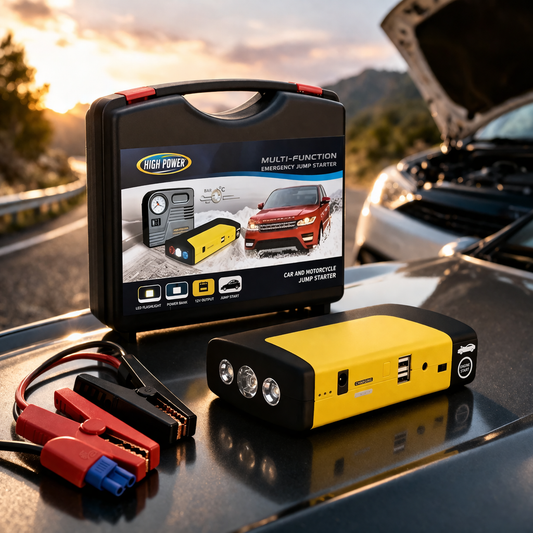 Arrancador de Batería 16800mAh con Compresor de Aire – Power Bank para Auto + Emergencias