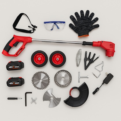 Guadaña Eléctrica Multifunción 800W con 2 Baterías 48V | Kit Completo 8 Accesorios + Ruedas | Corta Césped y Arbustos