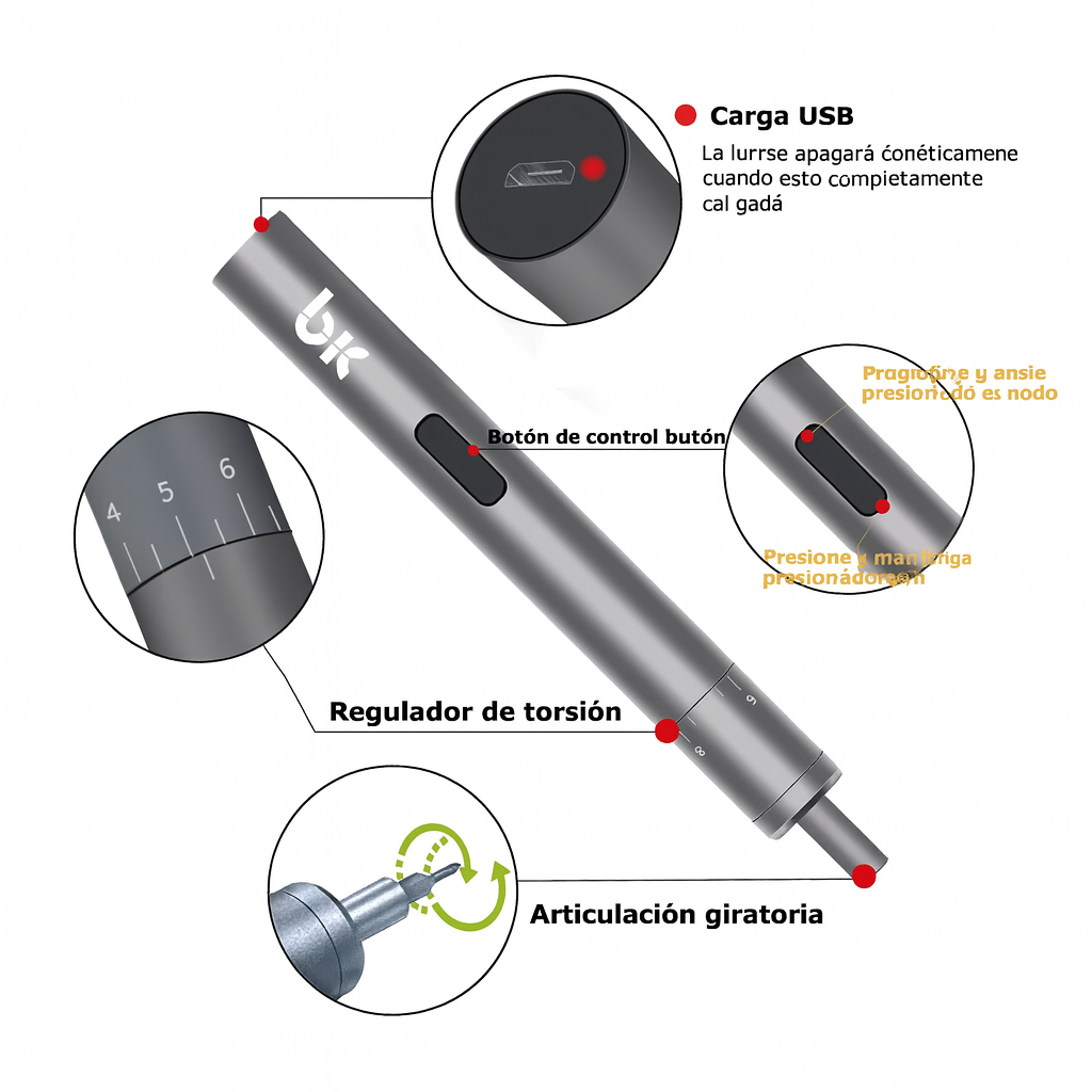 Destornillador Eléctrico Recargable USB | Kit 27 Piezas + Estuche | Torque Ajustable