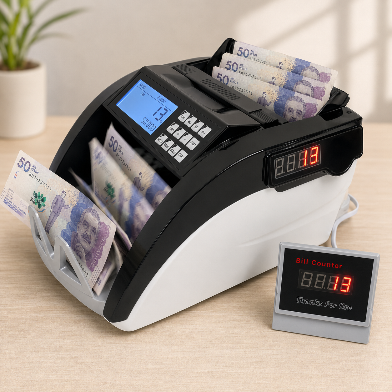 Contadora de Billetes RH-6100 – Totaliza Valor en Pesos ($) + Sensor DD + Pantalla Dual