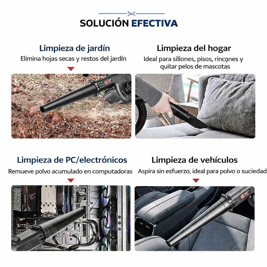 Aspiradora Sopladora Inalámbrica 2 en 1 – Limpiador Portátil con Batería Recargable