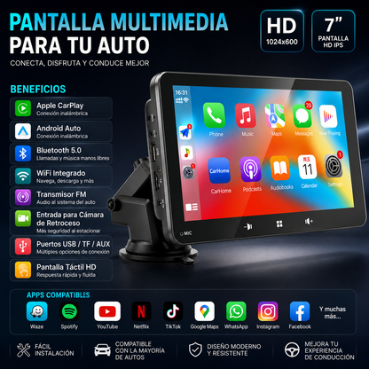Pantalla Portátil Universal 7'' – CarPlay y Android Auto para Cualquier Vehículo