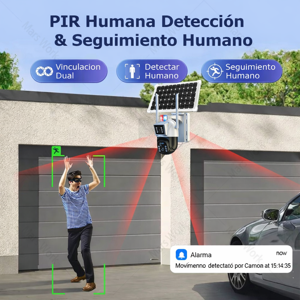 Cámara de Seguridad Solar 2 en 1 WiFi 4G 4K con Panel Solar – V380 Pro T12