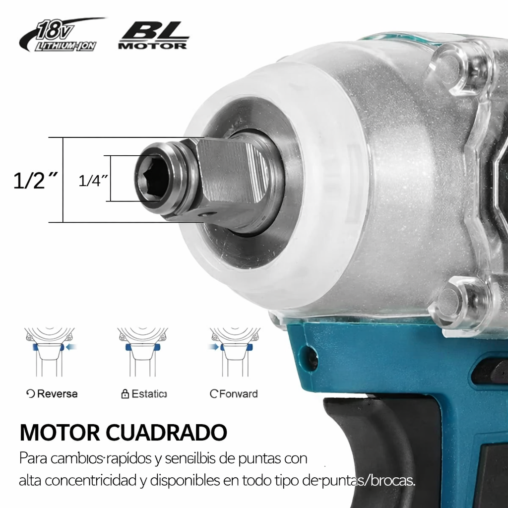 Llave de Impacto Inalámbrica 48V Dotvix – Kit Completo con 2 Baterías y Accesorios (Alto Torque 520Nm)