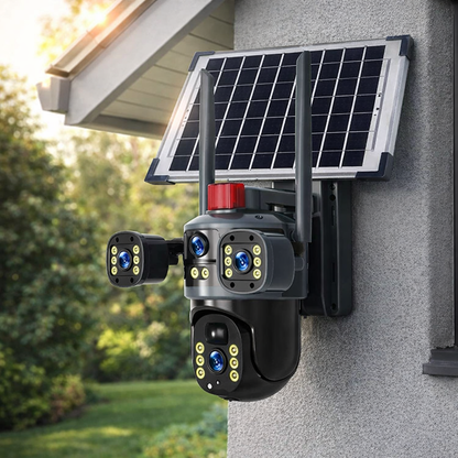Cámara de Seguridad Solar 360° WiFi 8MP Triple Lente – Visión Nocturna a Color + Audio Bidireccional