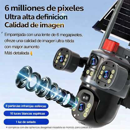 Cámara de Seguridad Solar 360° WiFi 8MP Triple Lente – Visión Nocturna a Color + Audio Bidireccional
