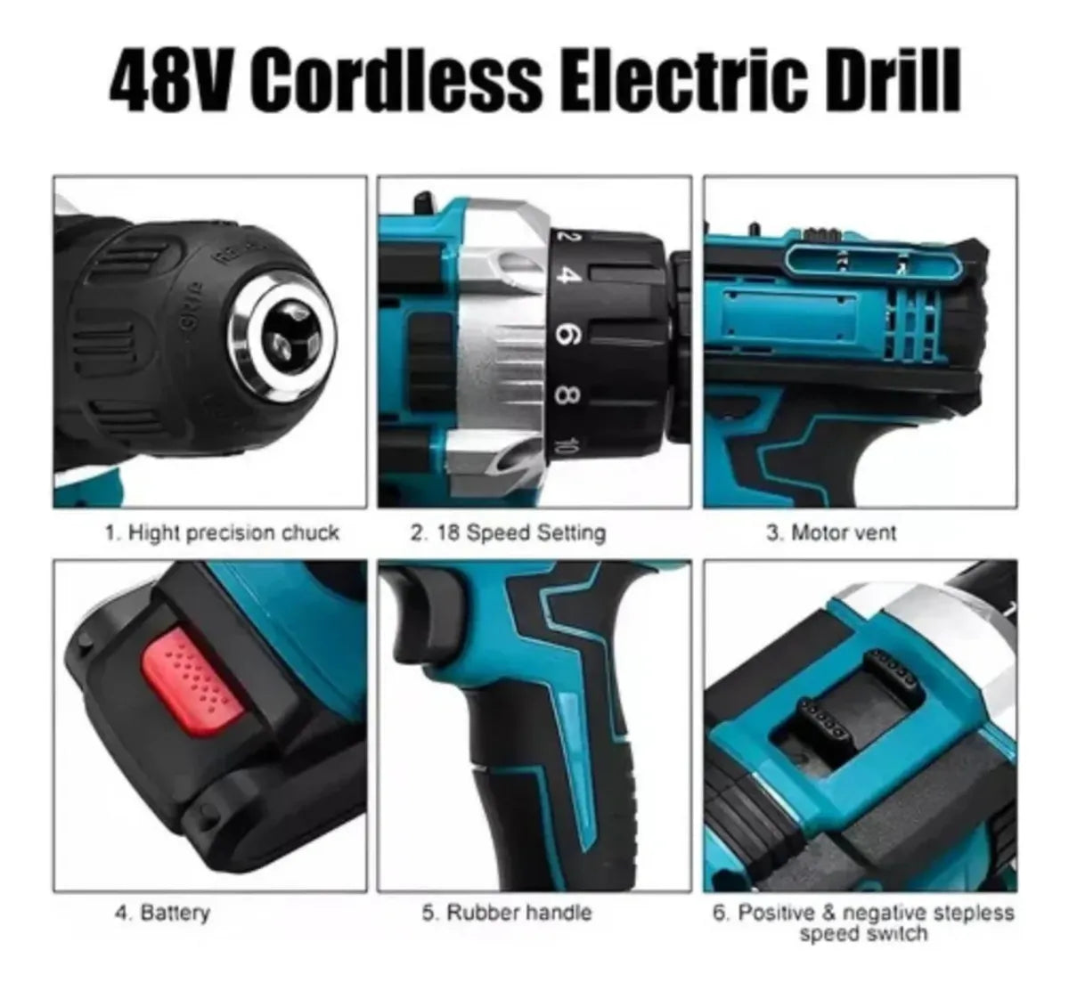 Taladro Inalámbrico Profesional 48V con 2 Baterías | Kit Completo 30+ Accesorios en Maletín | Atornillador Percutor