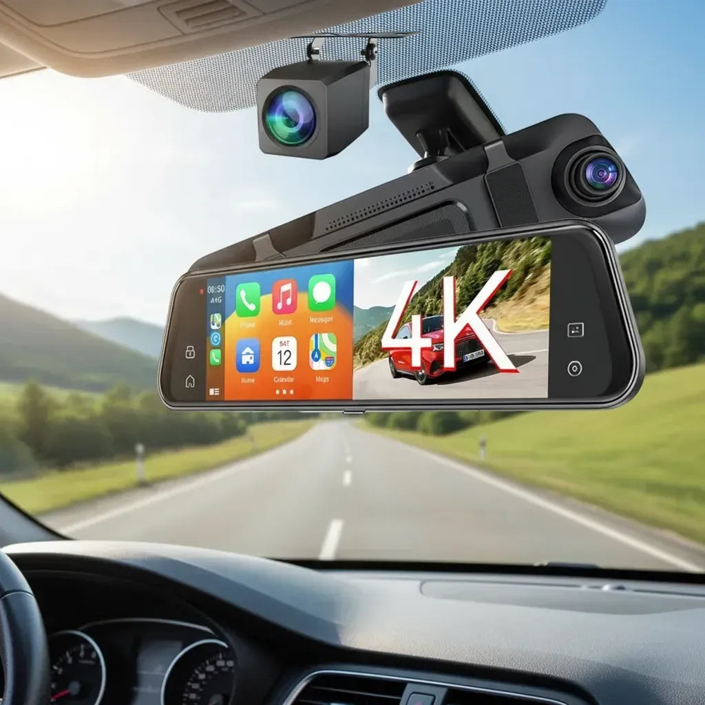 Espejo Retrovisor Inteligente 10” con CarPlay y Android Auto – Cámara Full HD + Reversa + Sensores