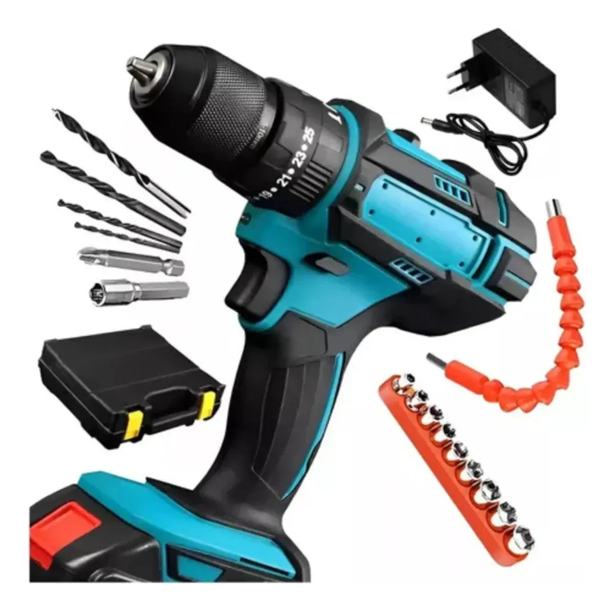 Taladro Inalámbrico Profesional 48V con 2 Baterías | Kit Completo 30+ Accesorios en Maletín | Atornillador Percutor