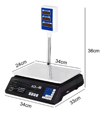 Báscula Digital Comercial 40kg con Torre y Pantalla Elevada – Balanza Profesional para Negocio