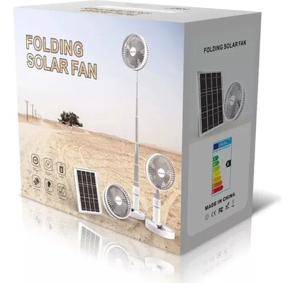 Ventilador Solar Plegable con Poste Extensible – Aire Fresco sin Corriente Eléctrica