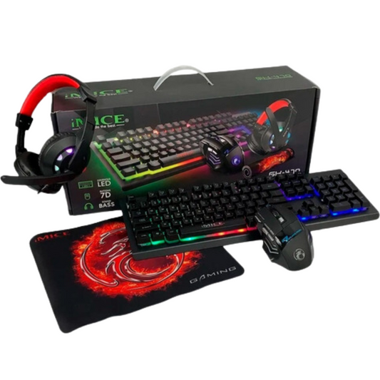 Kit Gamer Rgb Imice Teclado+ Mouse 6d+ Audífonos + Pad Mouse