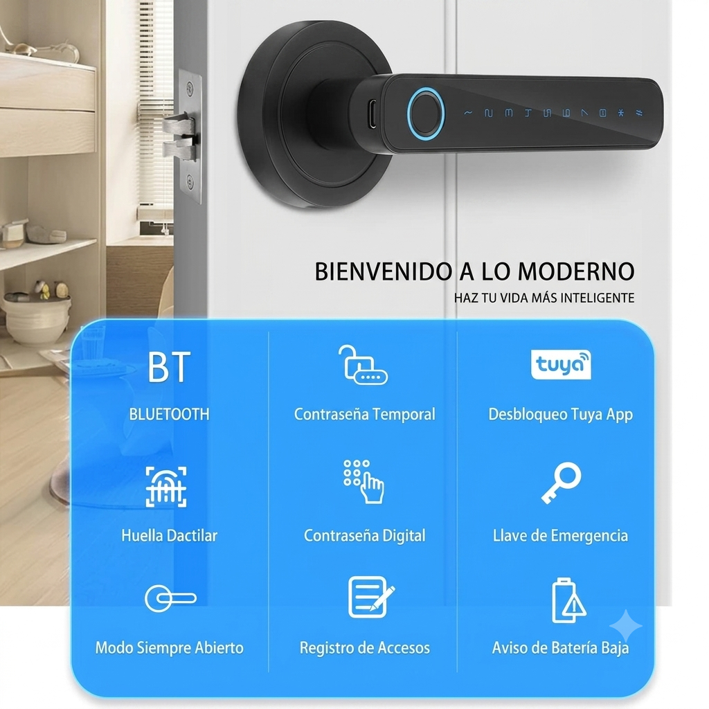 Cerradura Inteligente S7 — Huella, App, Bluetooth, Teclado y Llave de Emergencia