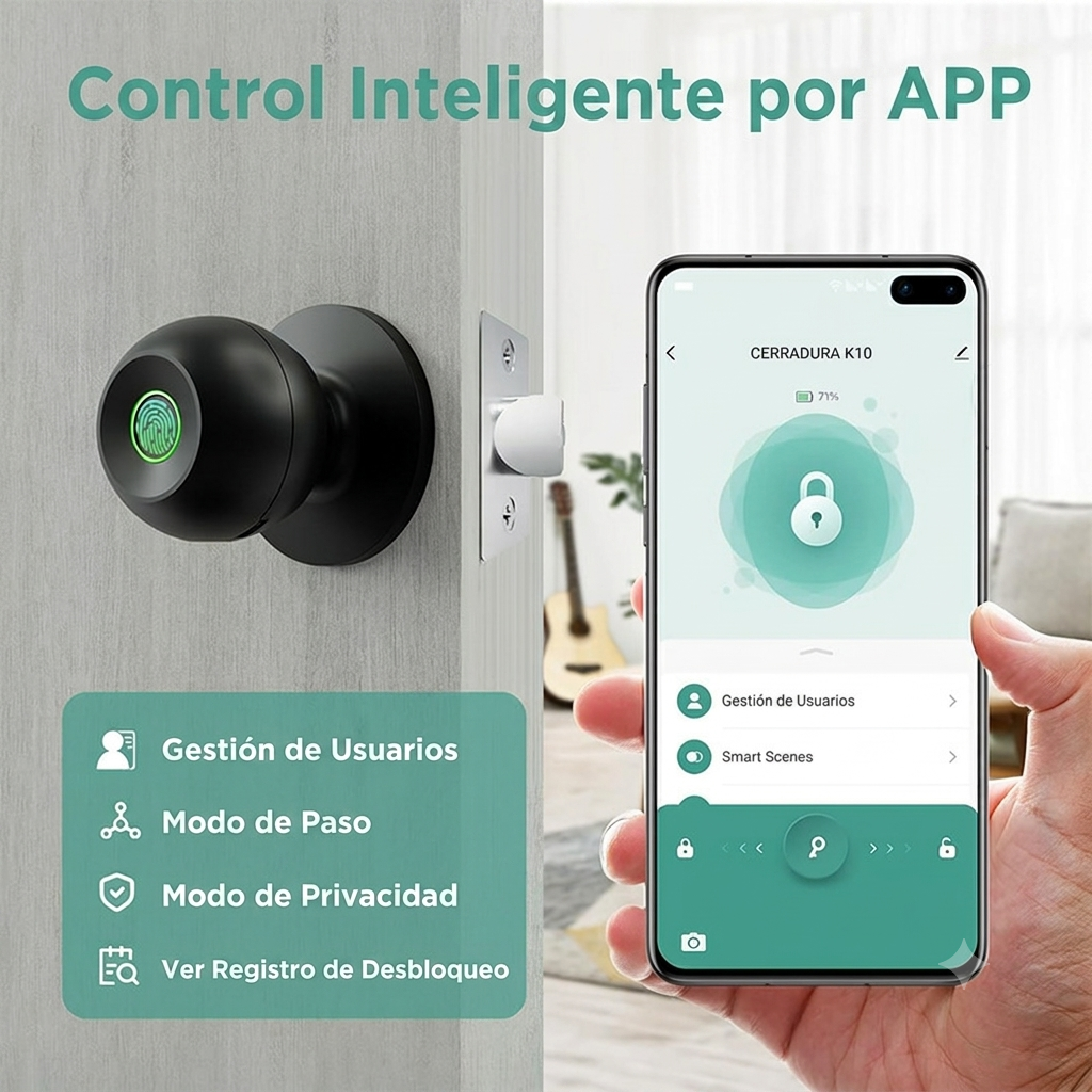Cerradura Inteligente Tipo Perilla SL-02 — Huella Digital, Bluetooth y Contraseña