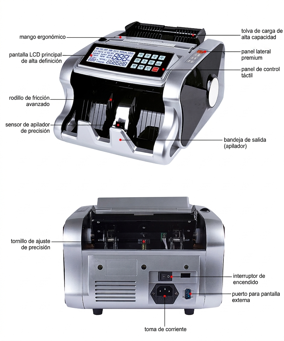 Máquina Contadora de Billetes AL-6600 – Detección UV/MG/IR/3D – 1.000 Billetes/Min