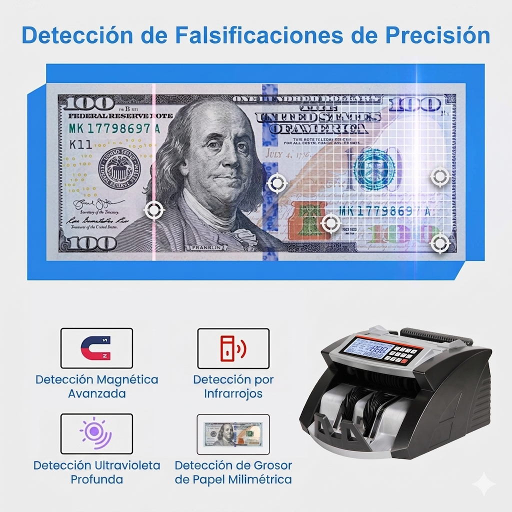 Contadora de Billetes AL-6000 – Multidivisa, Voltaje Universal y Pantalla Externa Incluida