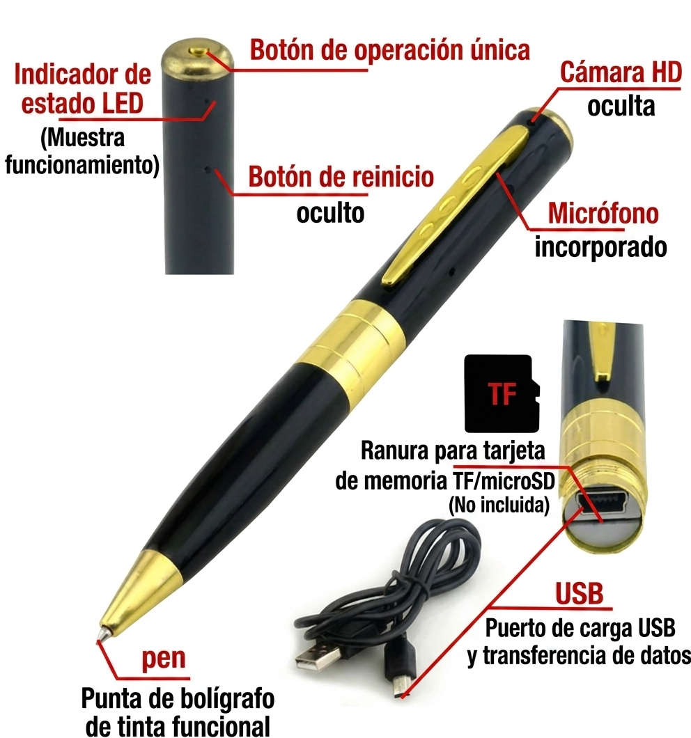 Cámara Espía Lapicero BPR-6 – Graba Video, Foto y Audio de Forma Discreta