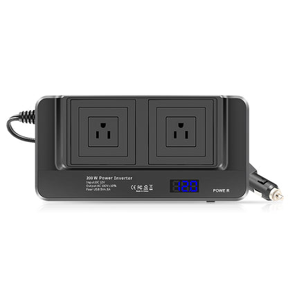 Inversor de Corriente para Carro 200W – Multitoma con 3 Salidas AC y 4 Puertos USB