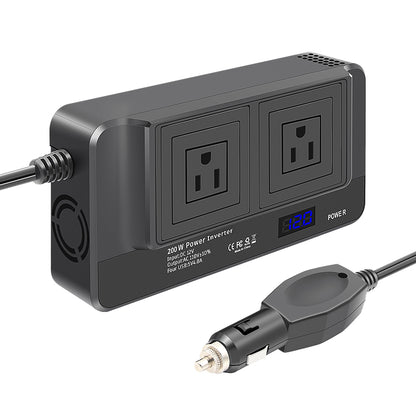 Inversor de Corriente para Carro 200W – Multitoma con 3 Salidas AC y 4 Puertos USB