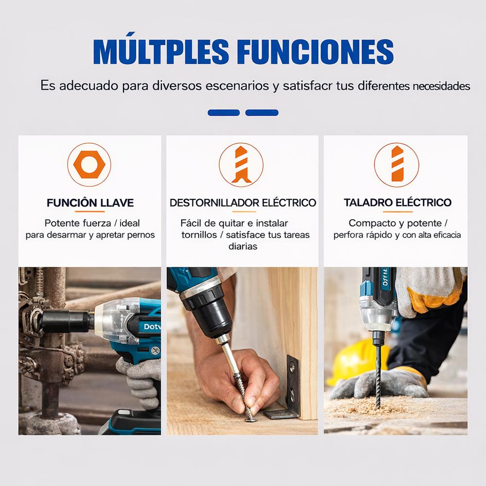 Llave de Impacto Inalámbrica 48V Dotvix – Kit Completo con 2 Baterías y Accesorios (Alto Torque 520Nm)
