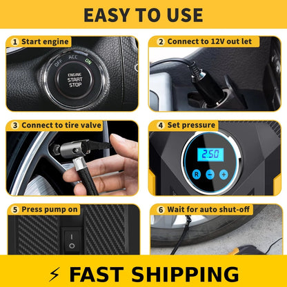 Compresor de Aire Digital 150 PSI – Nunca Más Te Quedes Varado por una Llanta Baja