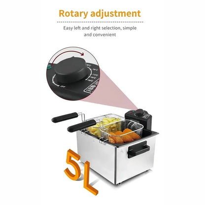 Freidora Eléctrica Doble Cesta 5L | 2100W Acero Inoxidable | Control de Temperatura