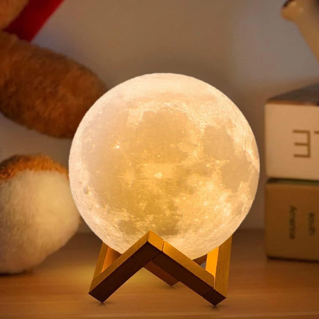 Lampara Luna Con Soporte De Madera